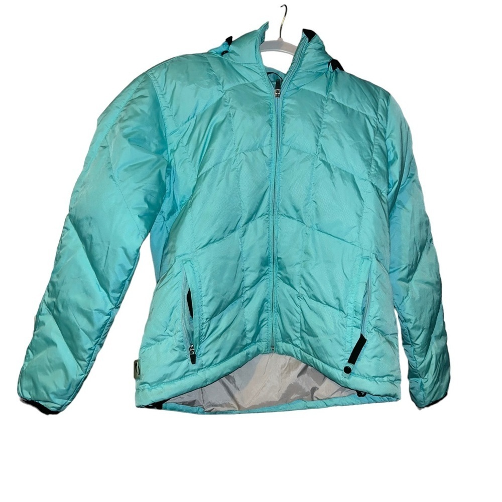 Women obermeyer aqua ski hooded coat size 8 ladies puffer